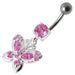 Fancy Jeweled Butterfly Silver Dangling  Bar Belly Ring - Monster Piercing