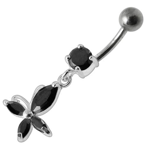 Fancy Jeweled Flower Dangling Body Jewelry Belly Ring - Monster Piercing