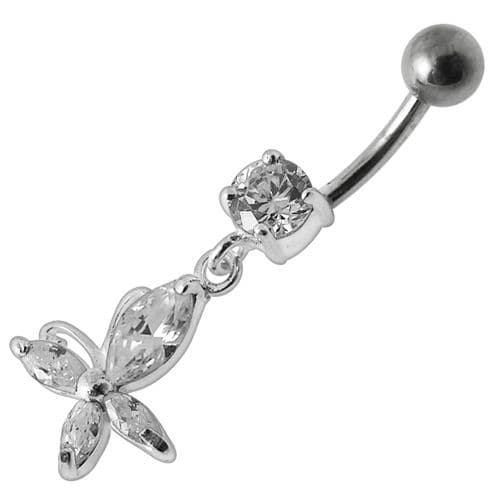 Fancy Jeweled Flower Dangling Body Jewelry Belly Ring - Monster Piercing