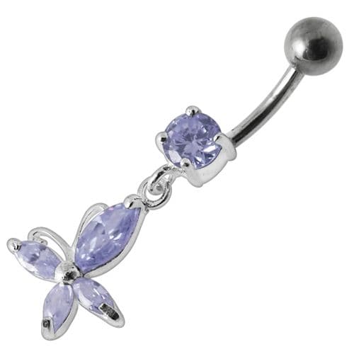 Fancy Jeweled Flower Dangling Body Jewelry Belly Ring - Monster Piercing