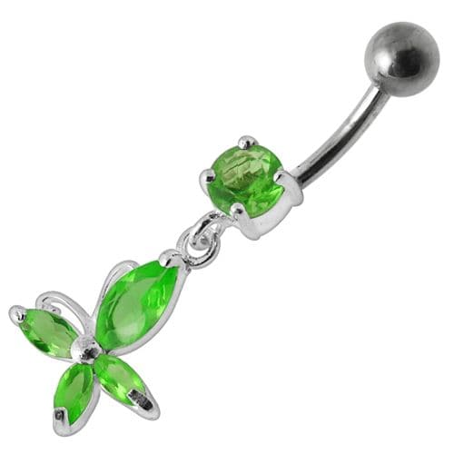 Fancy Jeweled Flower Dangling Body Jewelry Belly Ring - Monster Piercing