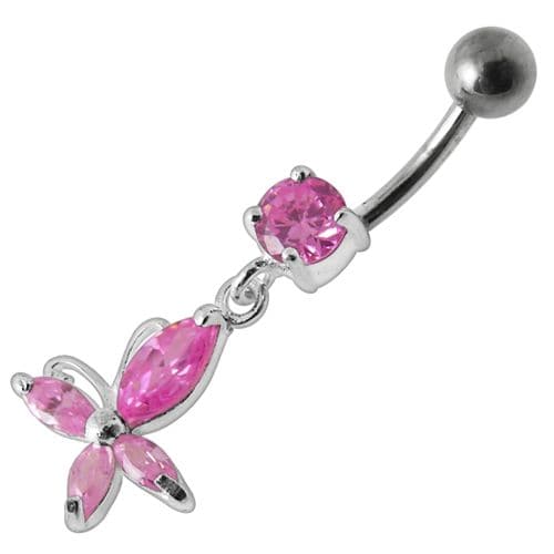 Fancy Jeweled Flower Dangling Body Jewelry Belly Ring - Monster Piercing