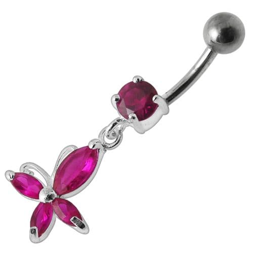 Fancy Jeweled Flower Dangling Body Jewelry Belly Ring - Monster Piercing