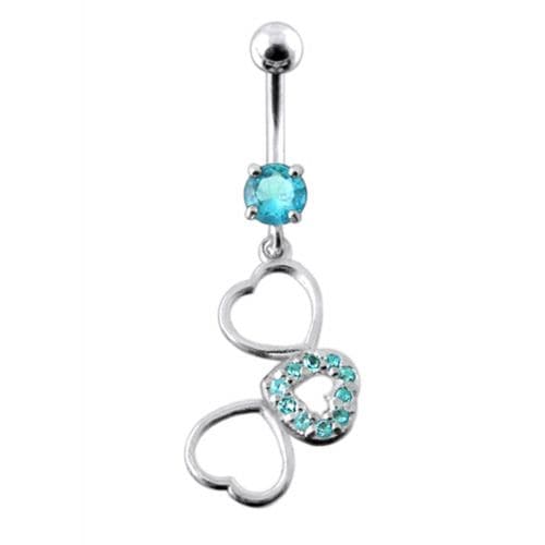 Fancy Jeweled Multi Heart Dangling SS Curved Navel Ring - Monster Piercing