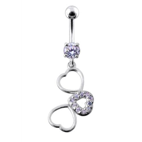 Fancy Jeweled Multi Heart Dangling SS Curved Navel Ring - Monster Piercing