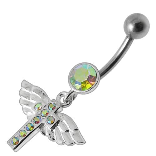 Jeweled Flying Cross Dangling Belly Ring - Monster Piercing