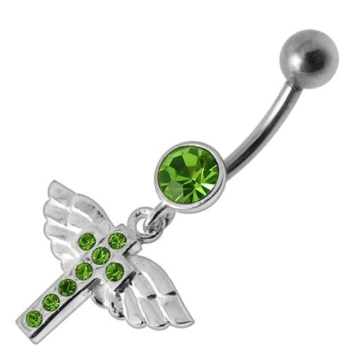 Jeweled Flying Cross Dangling Belly Ring - Monster Piercing