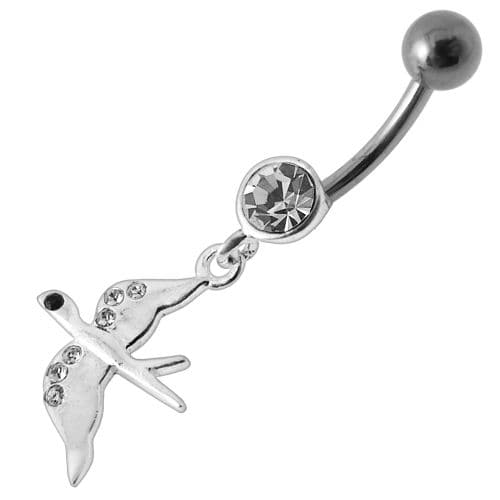 Jeweled Flying Pigeon Dangling Belly Ring - Monster Piercing