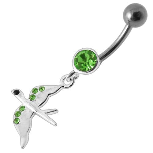 Jeweled Flying Pigeon Dangling Belly Ring - Monster Piercing