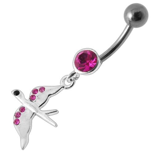 Jeweled Flying Pigeon Dangling Belly Ring - Monster Piercing