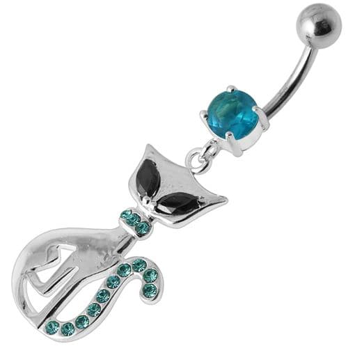 Jeweled Cat Dangling Belly Bar - Monster Piercing