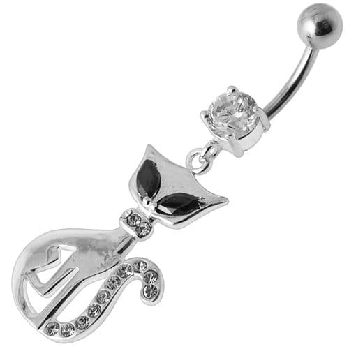 Jeweled Cat Dangling Belly Bar - Monster Piercing