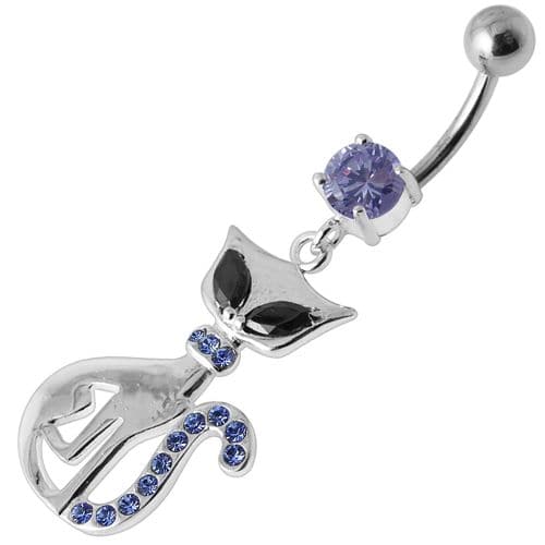 Jeweled Cat Dangling Belly Bar - Monster Piercing