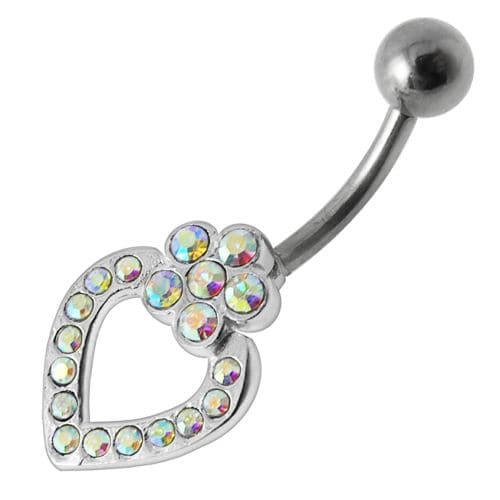 Heart Silver Dangling SS Banana Bar Navel Ring - Monster Piercing