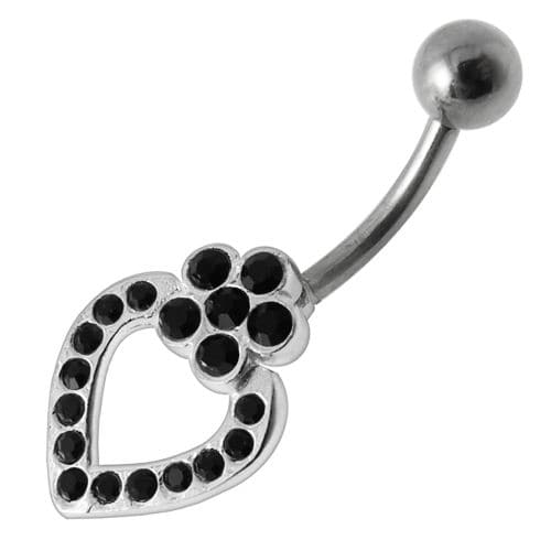 Heart Silver Dangling SS Banana Bar Navel Ring - Monster Piercing