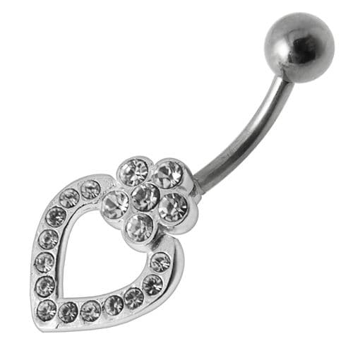 Heart Silver Dangling SS Banana Bar Navel Ring - Monster Piercing