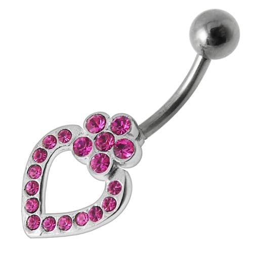 Heart Silver Dangling SS Banana Bar Navel Ring - Monster Piercing