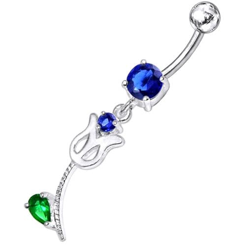 Mix Color Jeweled Flower Silver Dangling navel Body Ring with SS bar - Monster Piercing