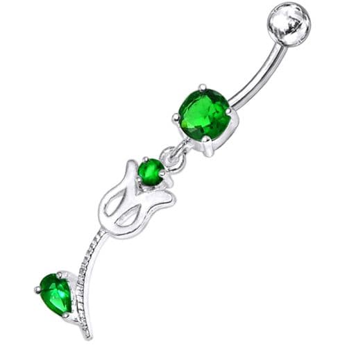 Mix Color Jeweled Flower Silver Dangling navel Body Ring with SS bar - Monster Piercing