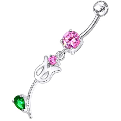 Mix Color Jeweled Flower Silver Dangling navel Body Ring with SS bar - Monster Piercing