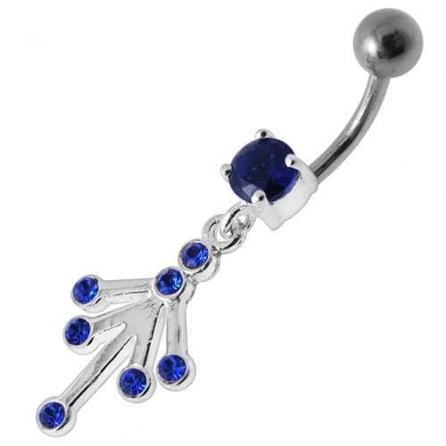 Fancy Jeweled Silver Dangling With Curved Bar Belly Ring Body Jewelry - Monster Piercing