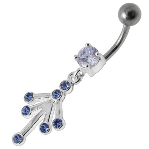 Fancy Jeweled Silver Dangling With Curved Bar Belly Ring Body Jewelry - Monster Piercing