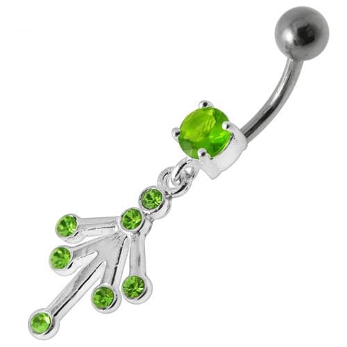 Fancy Jeweled Silver Dangling With Curved Bar Belly Ring Body Jewelry - Monster Piercing