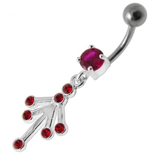 Fancy Jeweled Silver Dangling With Curved Bar Belly Ring Body Jewelry - Monster Piercing