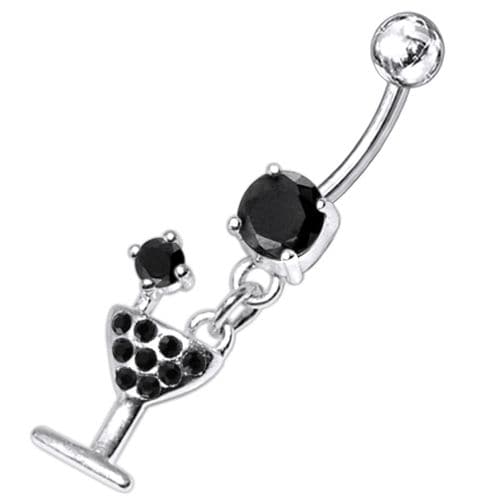 Fancy Jeweled GLASS Dangling Banana Bar Belly Ring - Monster Piercing