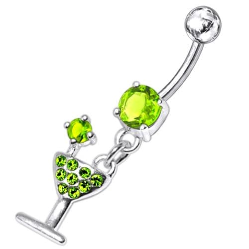 Fancy Jeweled GLASS Dangling Banana Bar Belly Ring - Monster Piercing