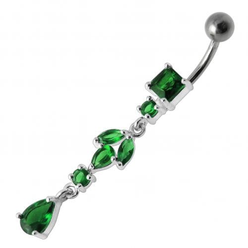 Fancy Multi Stone Jeweled Dangling Banana Bar Belly Button Ring - Monster Piercing