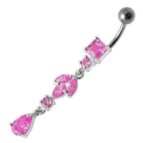 Fancy Multi Stone Jeweled Dangling Banana Bar Belly Button Ring - Monster Piercing