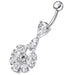 Fancy White Stone Jeweled  Stone Centered Dangling Belly Ring - Monster Piercing