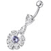 Fancy White Stone Jeweled  Stone Centered Dangling Belly Ring - Monster Piercing