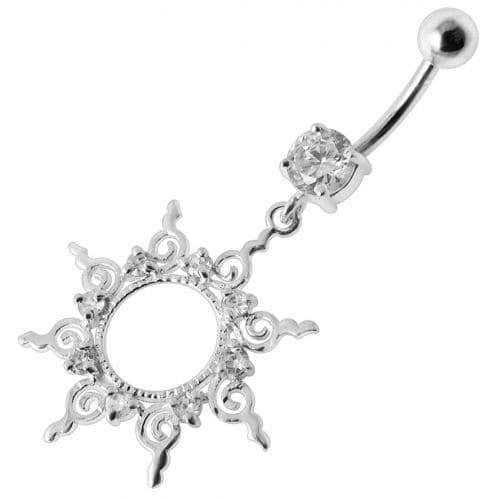 Fancy Silver Multi Jeweled STAR Dangling Banana Belly Ring - Monster Piercing