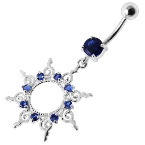 Fancy Silver Multi Jeweled STAR Dangling Banana Belly Ring - Monster Piercing