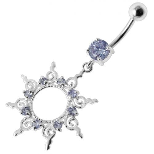 Fancy Silver Multi Jeweled STAR Dangling Banana Belly Ring - Monster Piercing