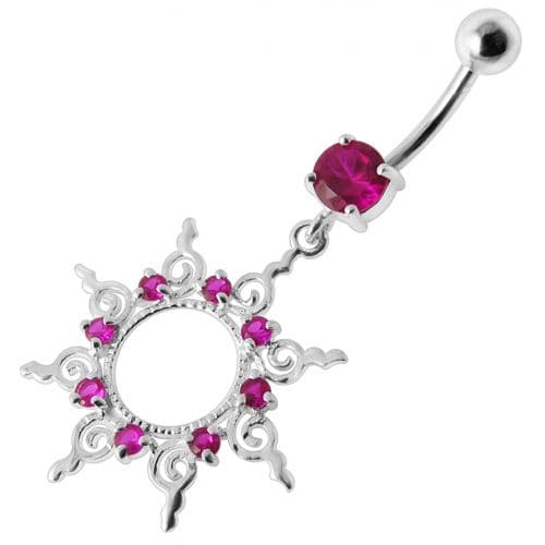 Fancy Silver Multi Jeweled STAR Dangling Banana Belly Ring - Monster Piercing