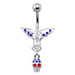 Fancy Silver Jeweled Devil Skull Dangling Ss Banana Bar Belly Ring - Monster Piercing