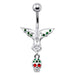 Fancy Silver Jeweled Devil Skull Dangling Ss Banana Bar Belly Ring - Monster Piercing