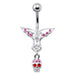 Fancy Silver Jeweled Devil Skull Dangling Ss Banana Bar Belly Ring - Monster Piercing