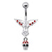 Fancy Silver Jeweled Devil Skull Dangling Ss Banana Bar Belly Ring - Monster Piercing