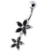 Double Flower Jeweled Dangling Belly Ring - Monster Piercing