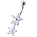 Double Flower Jeweled Dangling Belly Ring - Monster Piercing