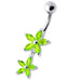 Double Flower Jeweled Dangling Belly Ring - Monster Piercing