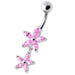 Double Flower Jeweled Dangling Belly Ring - Monster Piercing