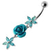 Center Rose Jeweled Dangling Belly Ring - Monster Piercing