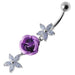 Center Rose Jeweled Dangling Belly Ring - Monster Piercing