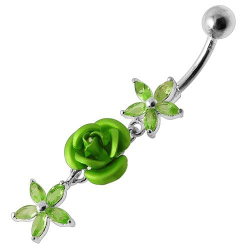 Center Rose Jeweled Dangling Belly Ring - Monster Piercing