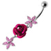 Center Rose Jeweled Dangling Belly Ring - Monster Piercing